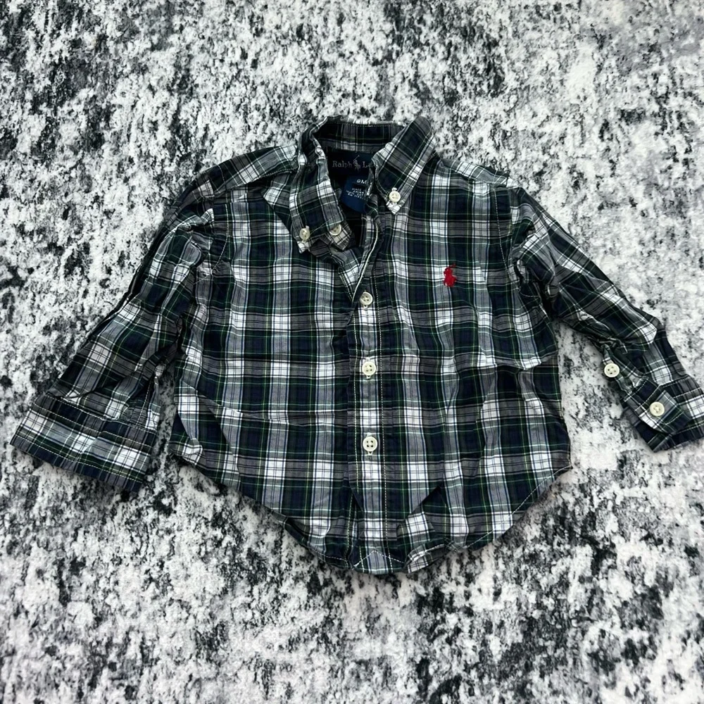 Ralph Lauren Navy, Green and White Button Down Shirt‎